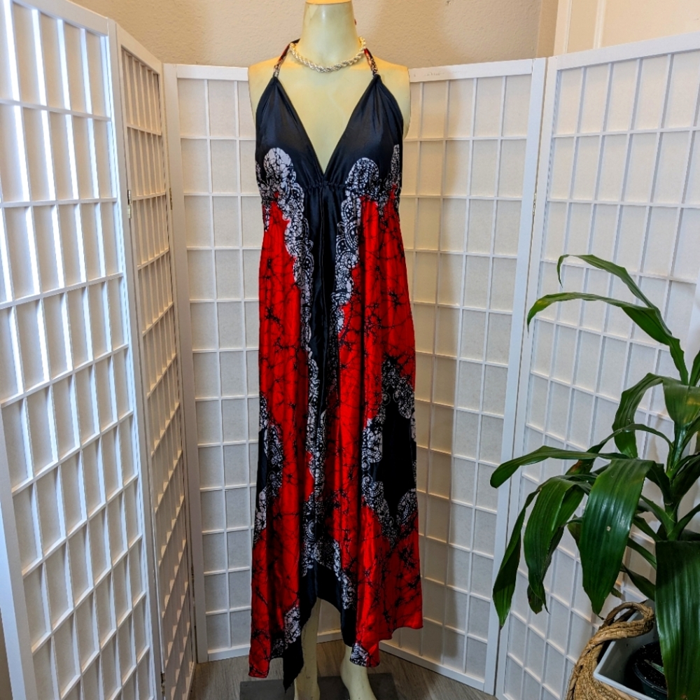 Vibrant Silky Scarf Halter Dress